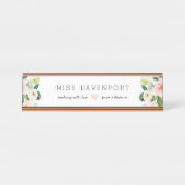 Blush Pink Floral Distance Leerkrachten Gift Bureau Naambordje (Voorkant)