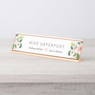Blush Pink Floral Distance Leerkrachten Gift Bureau Naambordje