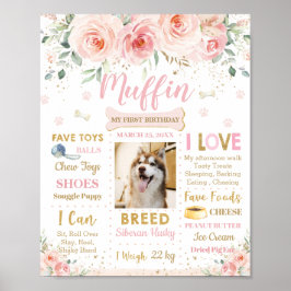 Blush Pink Floral Dog Puppy 1e verjaardag Mileston Poster