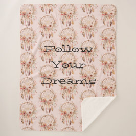 Blush Pink Floral Dream Catcher Sherpa Deken