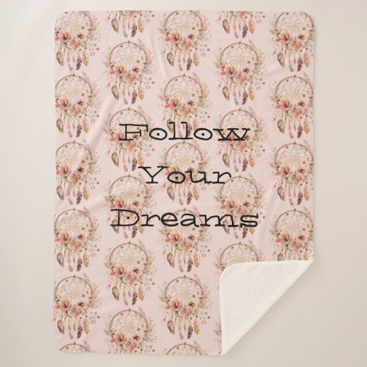 Blush Pink Floral Dream Catcher Sherpa Deken (Voorkant)