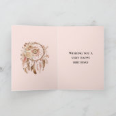 Blush Pink Floral Dream Catcher Verjaardag Kaart (Binnen)
