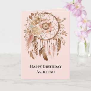Blush Pink Floral Dream Catcher Verjaardag Kaart