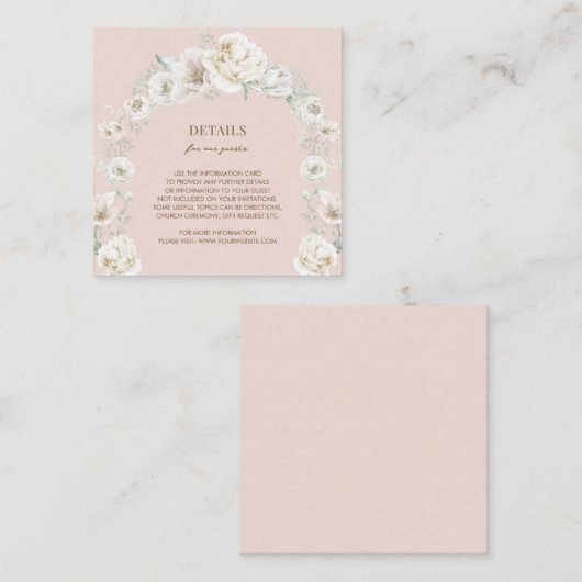 Blush Pink Floral Dream Wedding Details Informatiekaartje (Voorkant / Achterkant)