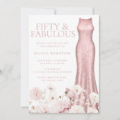 Blush Pink Floral & Dress 50ste verjaardagsfeestje Kaart (Voorkant)