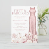 Blush Pink Floral & Dress 50ste verjaardagsfeestje Kaart (Staand voorkant)