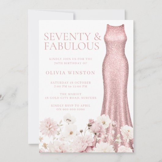 Blush Pink Floral & Dress 70ste verjaardagsfeestje Kaart (Voorkant)