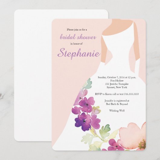 Blush Pink Floral Dress Bridal Shower Uitnodiging (Voorkant / Achterkant)