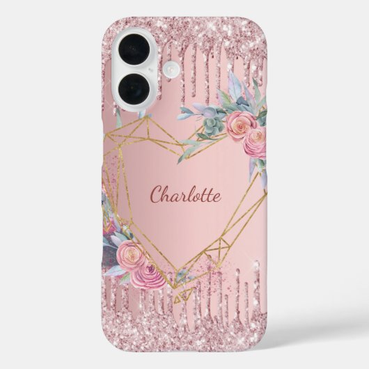 Blush pink floral drips monogram naam Case-Mate iPhone case (Achterkant)