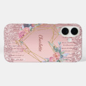Blush pink floral drips monogram naam Case-Mate iPhone case (Achterkant (horizontaal))