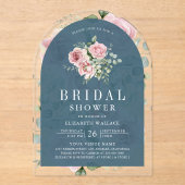 Blush Pink Floral Dusty Blue Bridal Shower Acryl Uitnodigingen (Voorkant)
