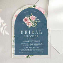Blush Pink Floral Dusty Blue Bridal Shower Acryl Uitnodigingen