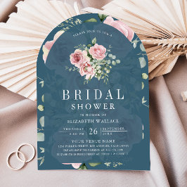 Blush Pink Floral Dusty Blue Bridal Shower Kaart