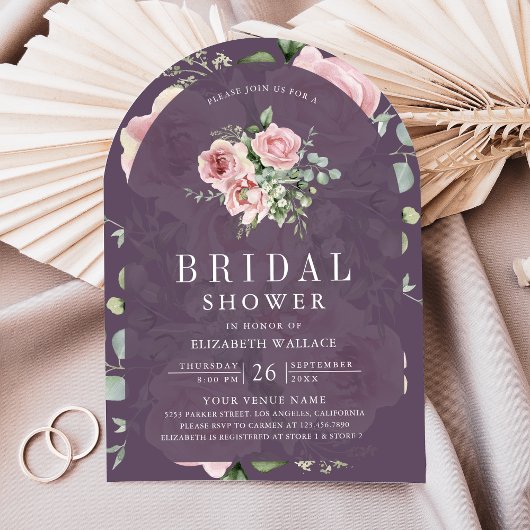 Blush Pink Floral Dusty Purple Bridal Shower Kaart