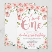 Blush Pink Floral Een zoete Eerste Verjaardag Kaart (Voorkant / Achterkant)