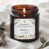 Blush Pink Floral Eerste Communie Dank je wel Vierkante Sticker