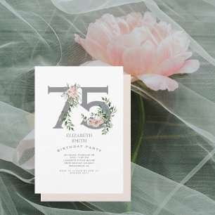 Blush Pink Floral Elegant 75e Verjaardagsfeestje Kaart