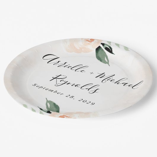 Blush Pink Floral Elegant Champagne Garden Wedding Papieren Bordje (Gekanteld)