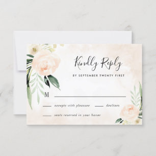 Blush Pink Floral Elegant Champagne Garden Wedding RSVP Kaartje