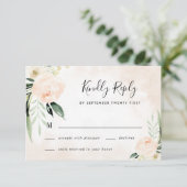 Blush Pink Floral Elegant Champagne Garden Wedding RSVP Kaartje (Staand voorkant)