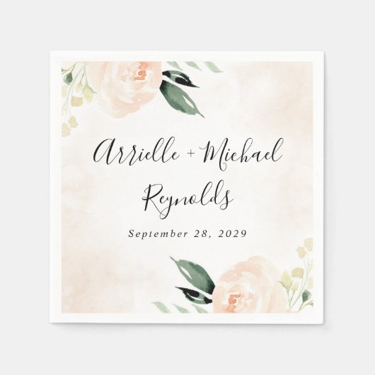 Blush Pink Floral Elegant Champagne Garden Wedding Servet (Voorkant)