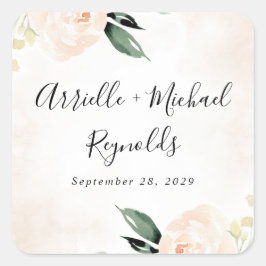 Blush Pink Floral Elegant Champagne Garden Wedding Vierkante Sticker