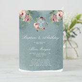 Blush Pink Floral Elegant Doop Eerste Verjaardag Kaart (Staand voorkant)