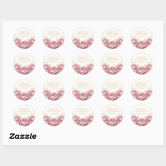 Blush Pink Floral Elegant Quinceanera Ronde Sticker (Vel)
