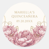 Blush Pink Floral Elegant Quinceanera Ronde Sticker (Voorkant)