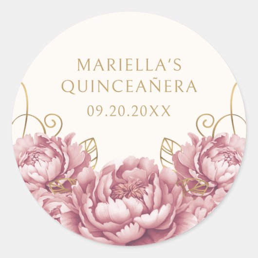Blush Pink Floral Elegant Quinceanera Ronde Sticker (Voorkant)