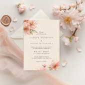 Blush Pink Floral Elegant Script Wedding Kaart