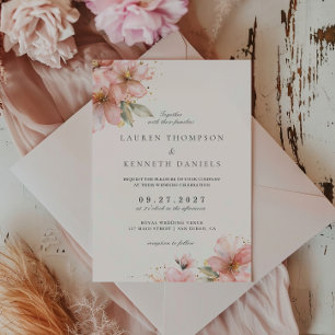 Blush Pink Floral Elegant Script Wedding Kaart