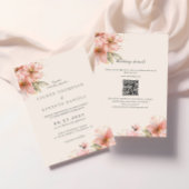 Blush Pink Floral Elegant Script Wedding QR Code Kaart