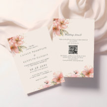 Blush Pink Floral Elegant Script Wedding QR Code