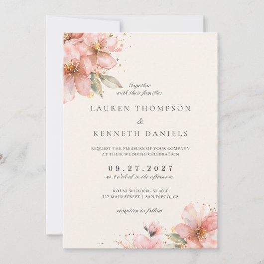 Blush Pink Floral Elegant Script Wedding QR Code Kaart (Voorkant)