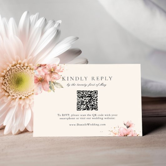 Blush Pink Floral Elegant Script Wedding RSVP Informatiekaartje