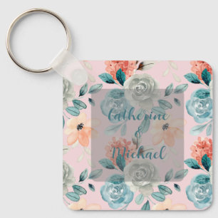 Blush Pink Floral Elegant Wedding Calligrafie Sleutelhanger