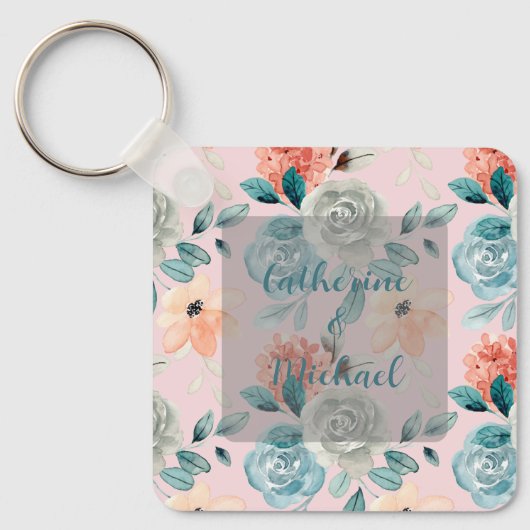 Blush Pink Floral Elegant Wedding Calligrafie Sleutelhanger (Voorkant)