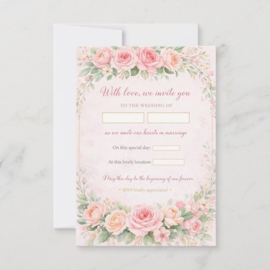 Blush Pink Floral Elegant Wedding Invitation Card (Voorkant)