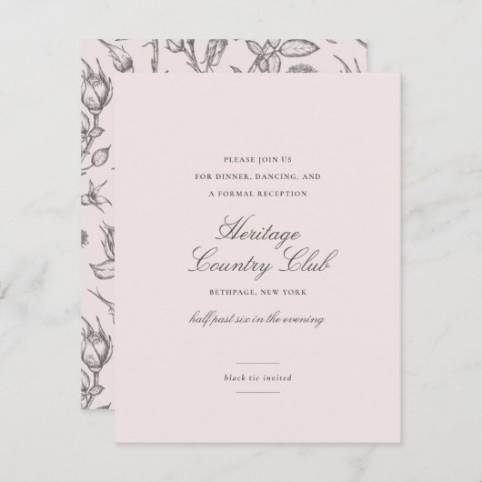 Blush Pink Floral Elegant Wedding Reception Informatiekaartje (Voorkant / Achterkant)