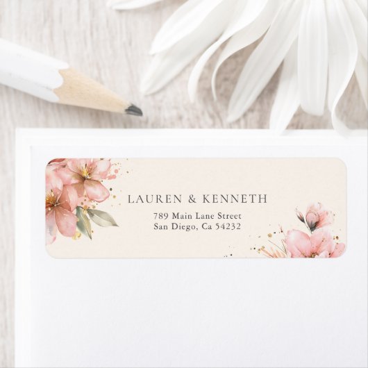 Blush Pink Floral Elegant Wedding Retour Adres Etiket (Insitu)