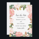 Blush Pink Floral Elegant Wedding Save The Date<br><div class="desc">Elegant floral bruiloft Sparen de Date-kaart met een grens van de waterverf beschilderde tulpen in een romantische blush-roze samen met wat groen. Deze mooie Save the Date-kaart is geweldig voor een lente- of zomerhuwelijk.</div>
