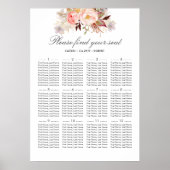 Blush Pink Floral Elegant Wedding Seding Chart Poster (Voorkant)