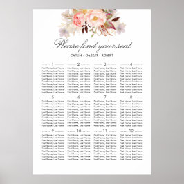 Blush Pink Floral Elegant Wedding Seding Chart Poster