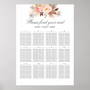 Blush Pink Floral Elegant Wedding Seding Chart Poster