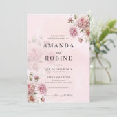 Blush Pink Floral Elegante bruiloft uitnodiging (Staand voorkant)