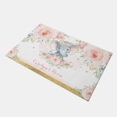 Blush Pink Floral Elephant Baby Girl Nursery Room Deurmat (Schuin)