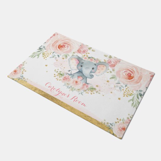 Blush Pink Floral Elephant Baby Girl Nursery Room Deurmat (Schuin)
