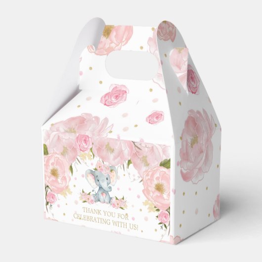 Blush Pink Floral Elephant Baby shower Birthday Bedankdoosjes (Achterkant)