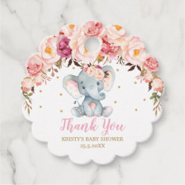 Blush Pink Floral Elephant Baby shower Birthday Bedankjes Labels